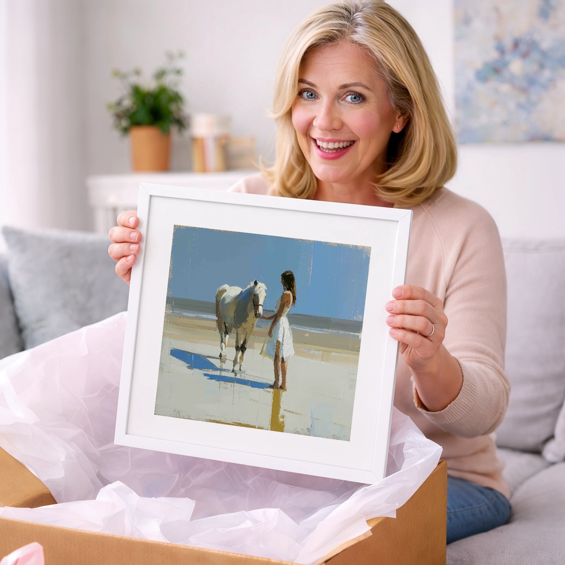 Serenity at Tide's Edge - horse & rider art gift idea for horse lovers