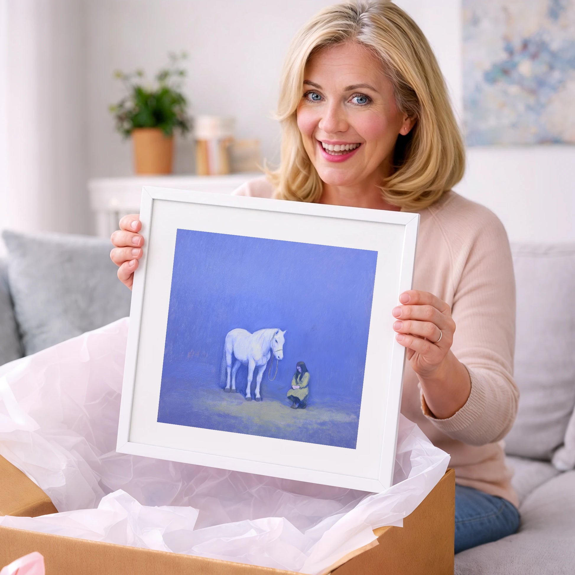 Solace in Azure - horse & rider art gift idea for horse lovers