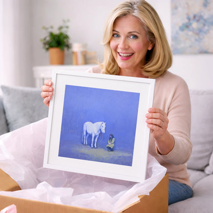Solace in Azure - horse & rider art gift idea for horse lovers