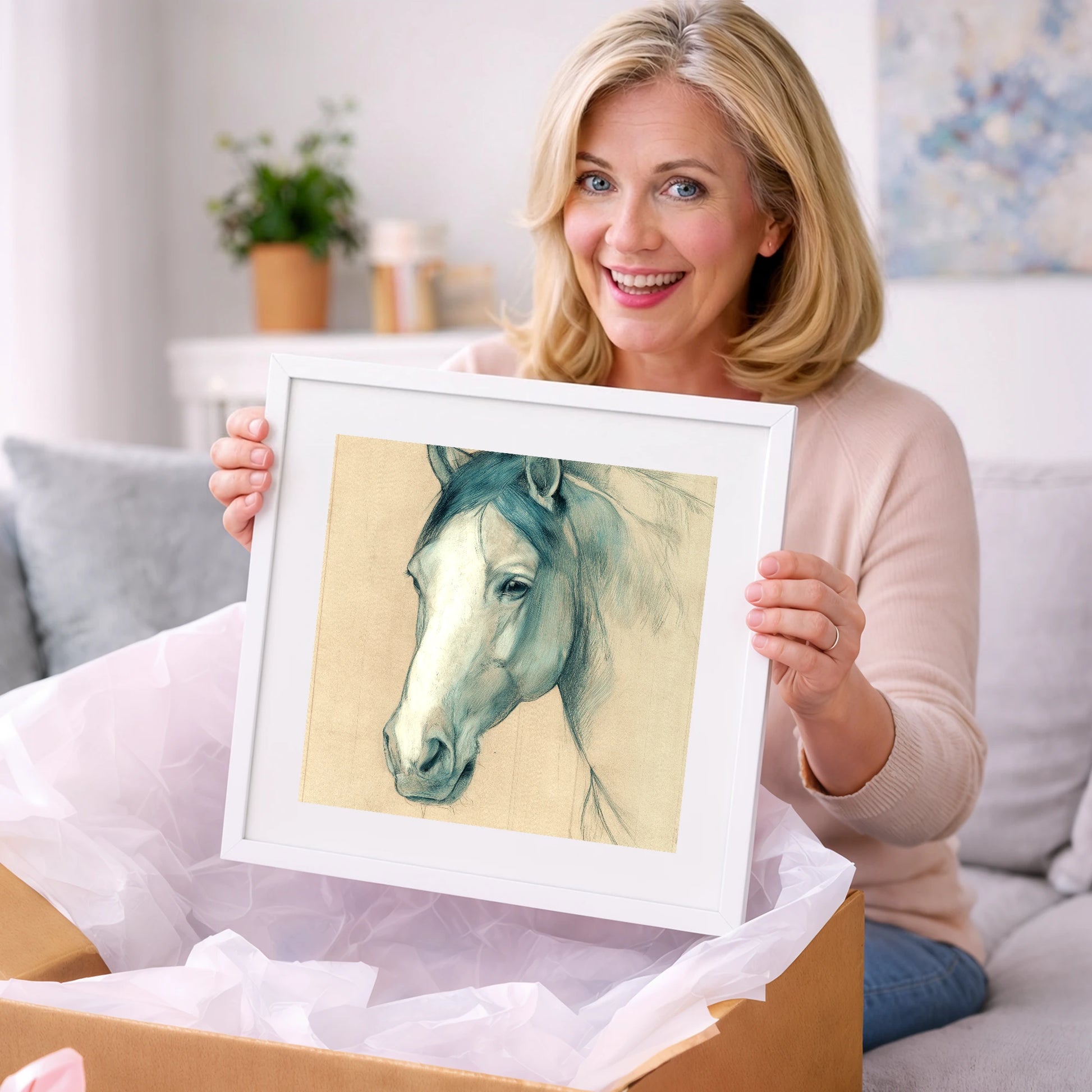 Azure Equine Study - horse portrait art gift idea for horse lovers