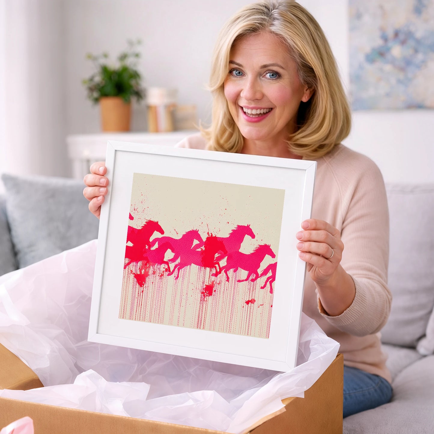 Vivid Magenta Herd - wild horses art gift idea for horse lovers