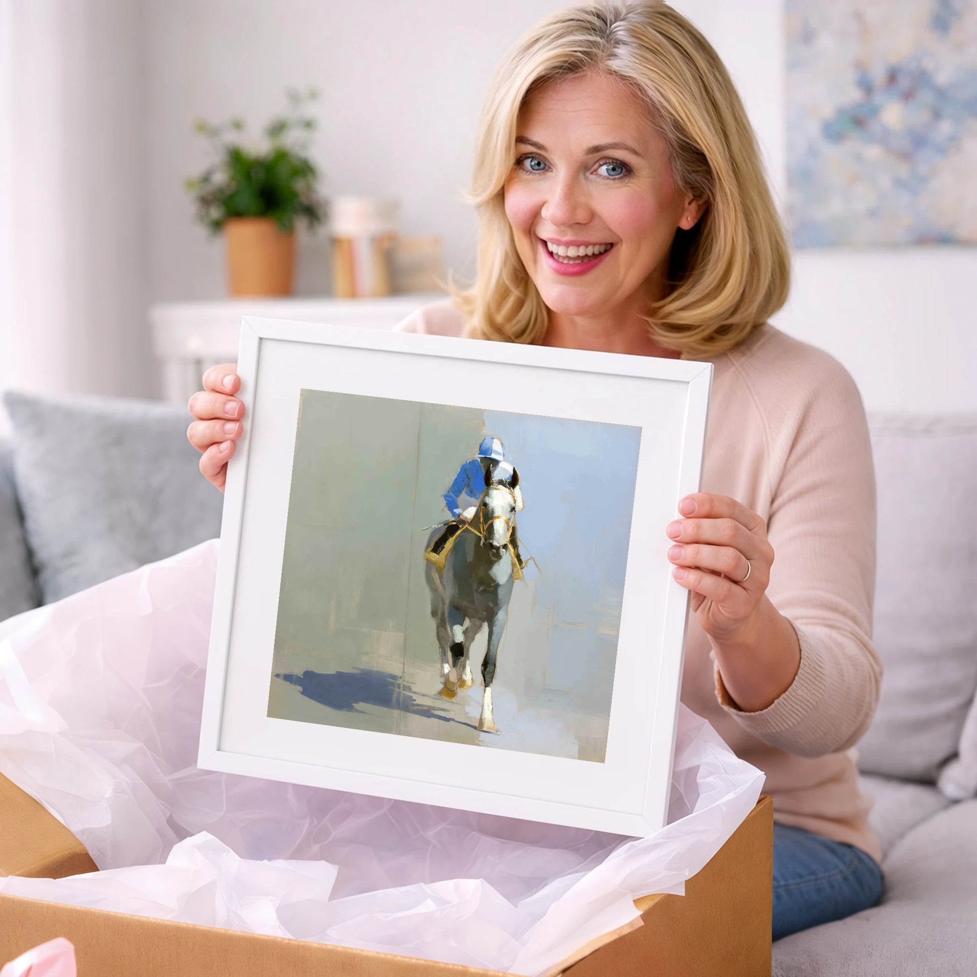The Grey Challenger - racing horse art gift idea for horse lovers