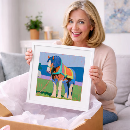 Colourful Heavy Horse In Harness - horse breed art gift idea for horse lovers