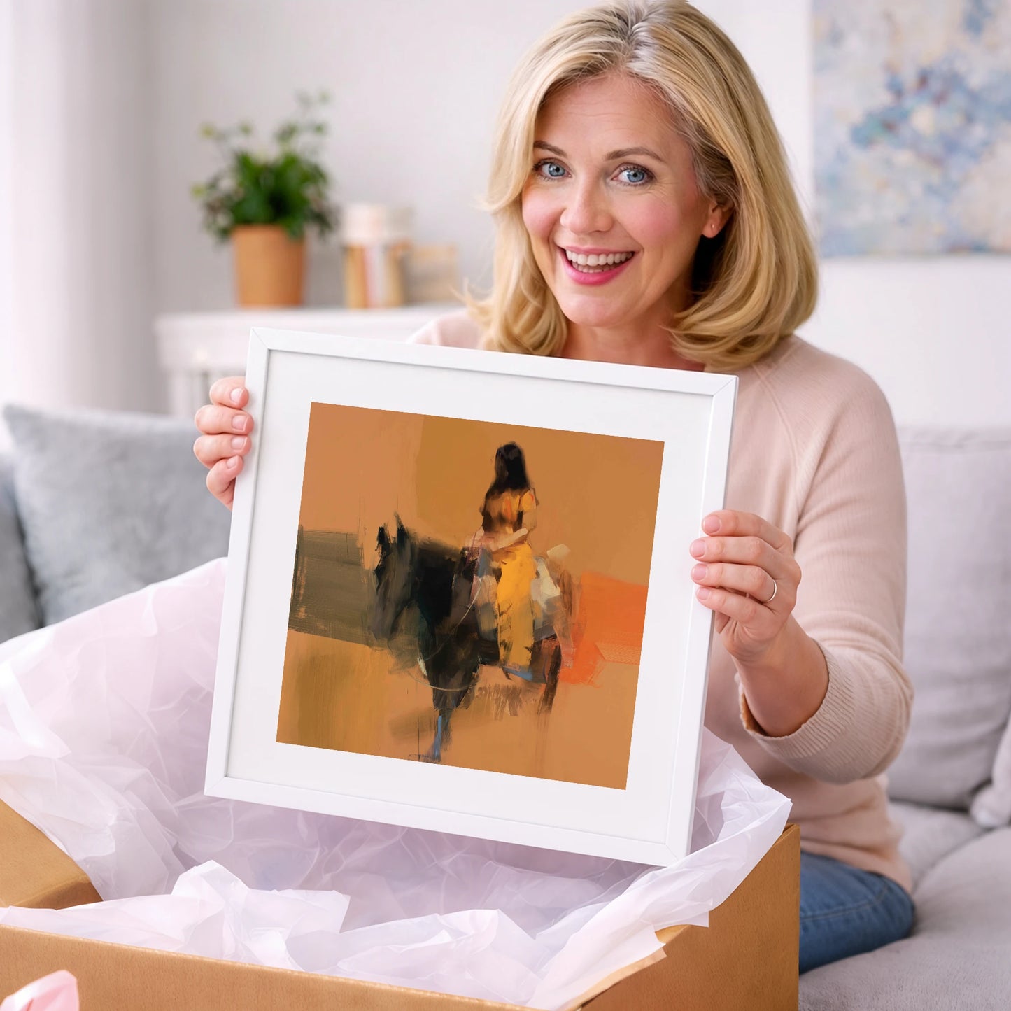 Ochre Rider - horse & rider art gift idea for horse lovers