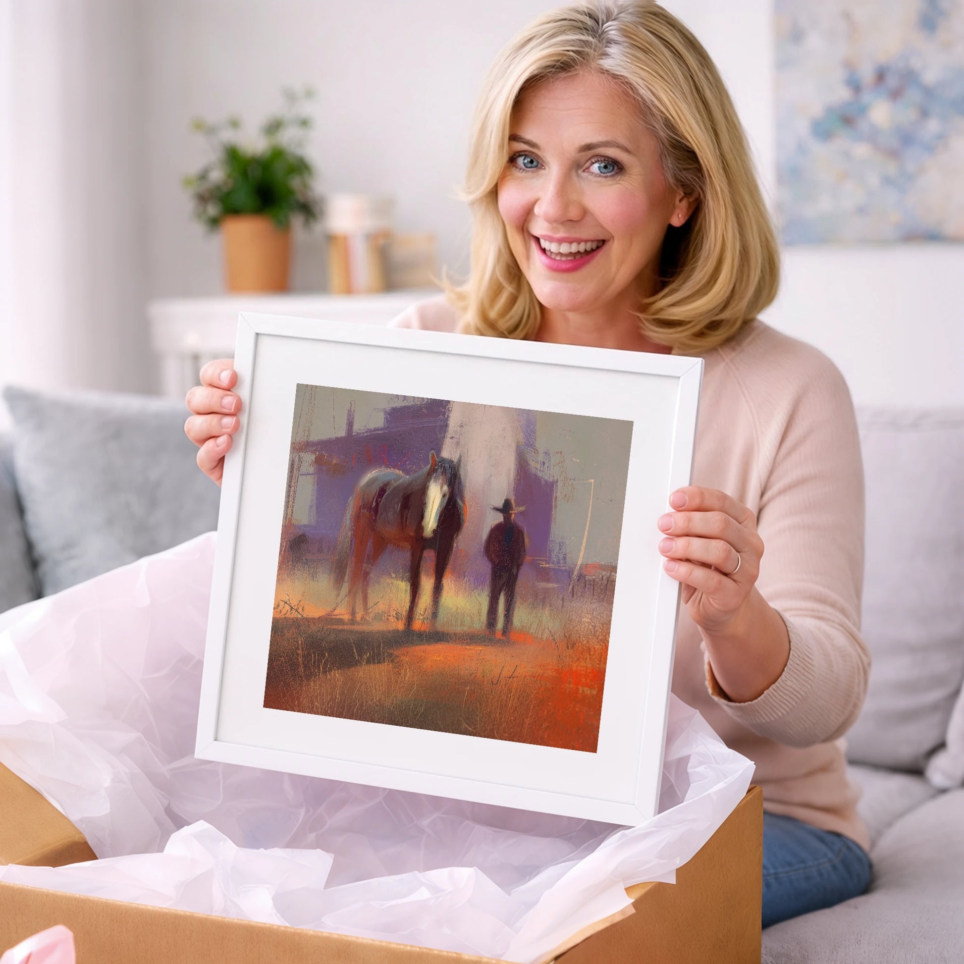 Sundown on the Trail - western horse art gift idea for horse lovers