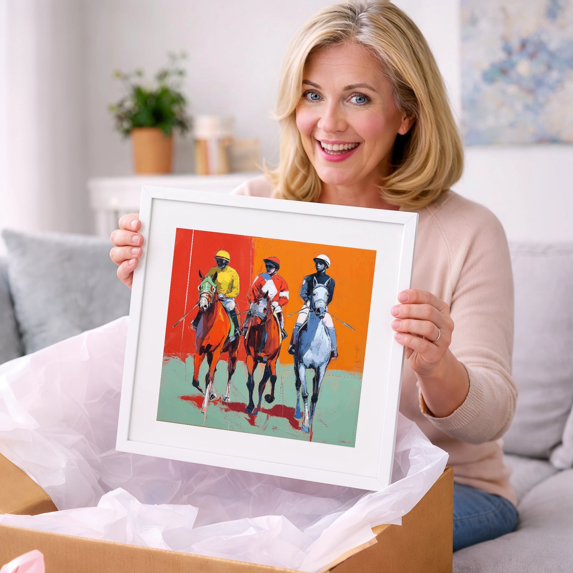 Three to the Post - racing horse art gift idea for horse lovers