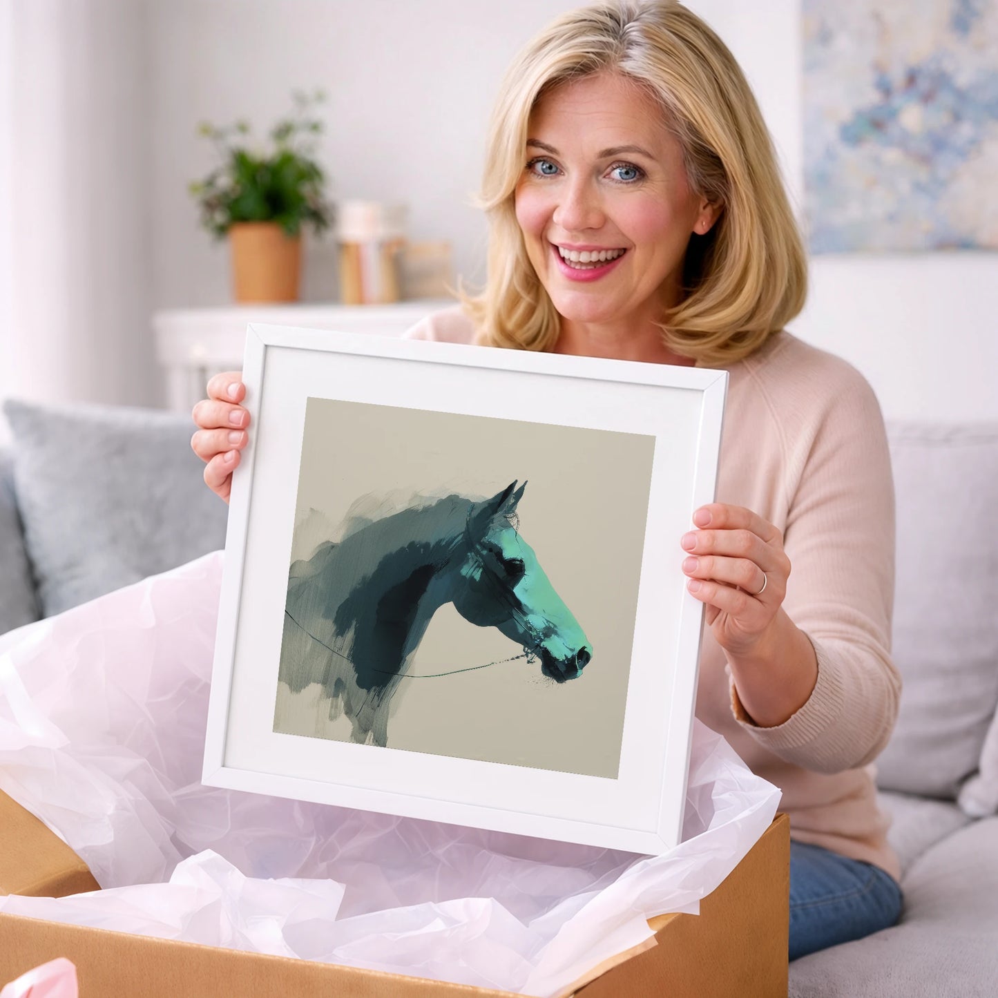 Teal Shadow Profile - horse portrait art gift idea for horse lovers