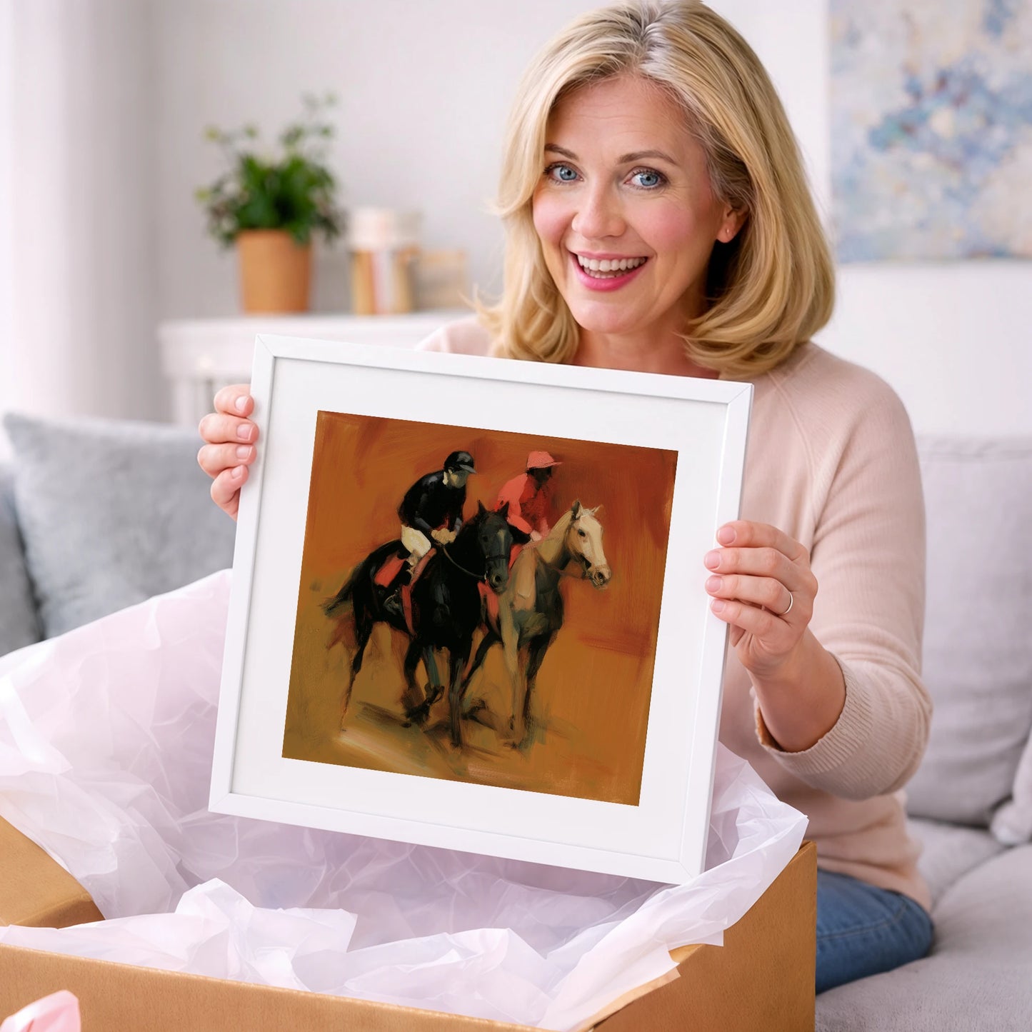 Towards the Start - racing horse art gift idea for horse lovers