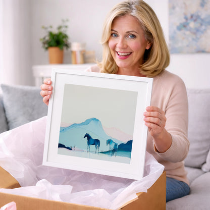 Azure Mountain Serenity - horse landscape art gift idea for horse lovers