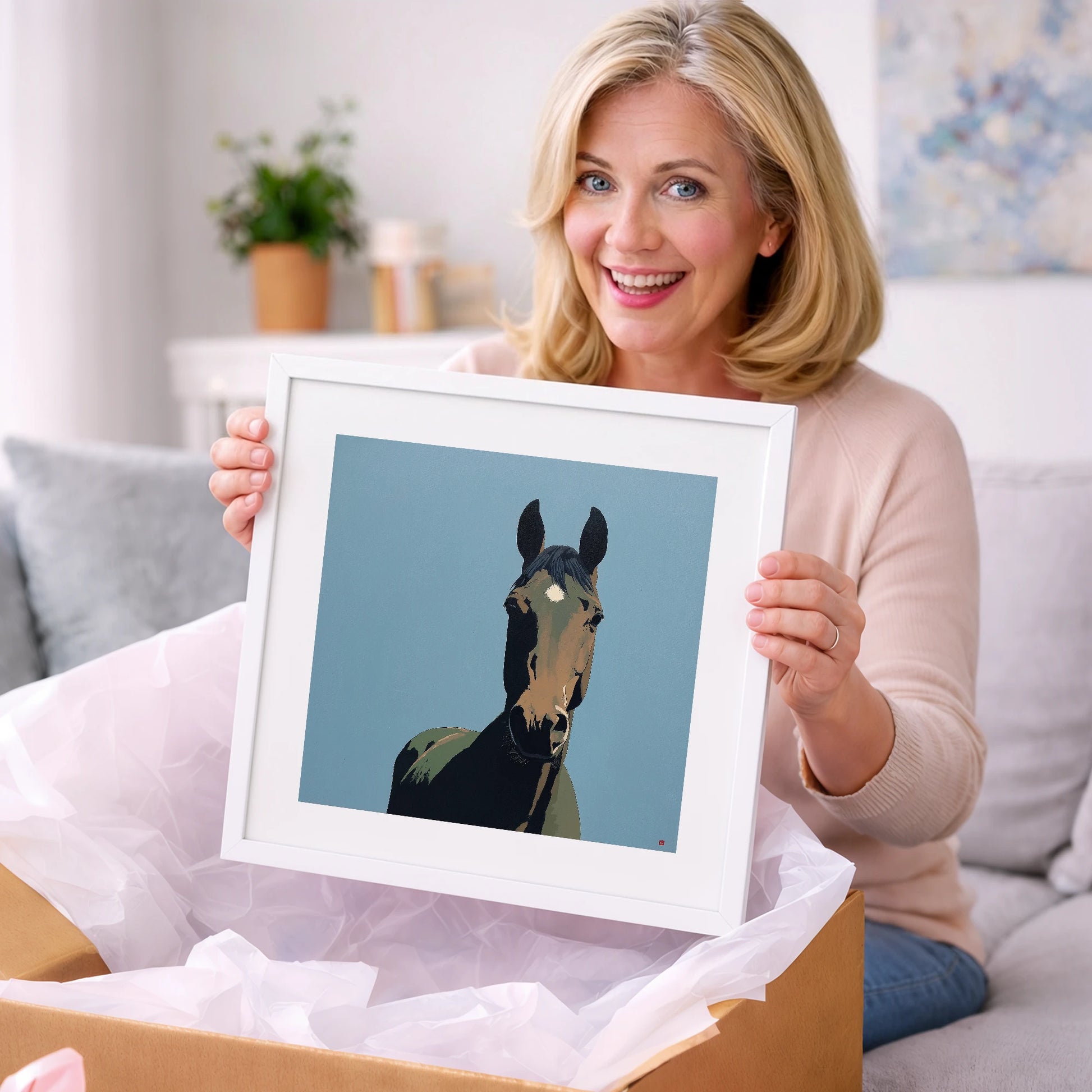 Bay Under Cerulean Sky - horse portrait art gift idea for horse lovers