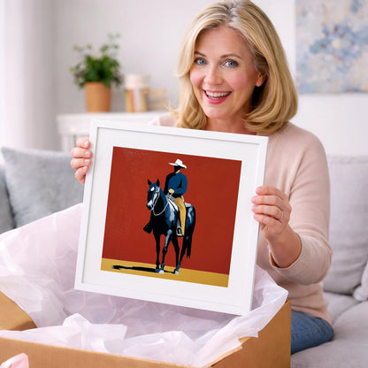 The Crimson Frontier Rider - western horse art gift idea for horse lovers