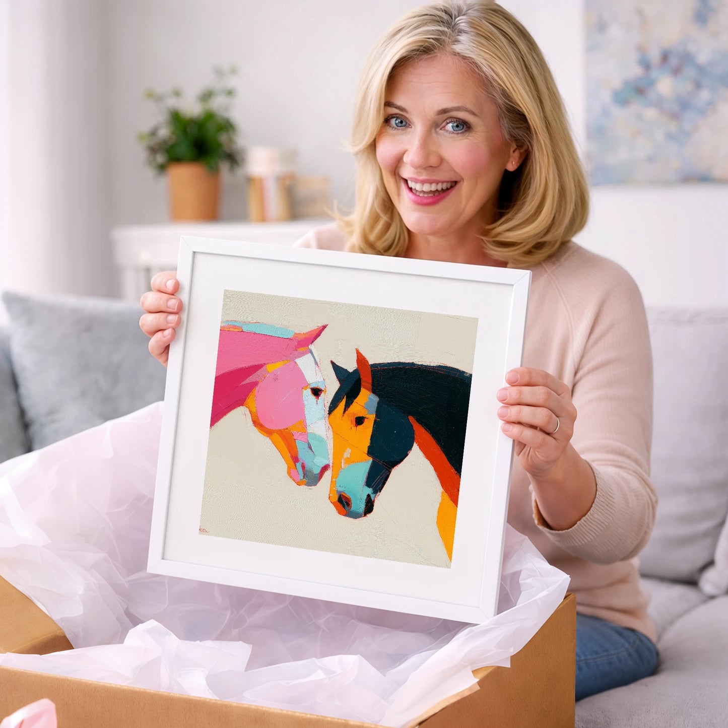 Vibrant Equine Bond - horse portrait art gift idea for horse lovers