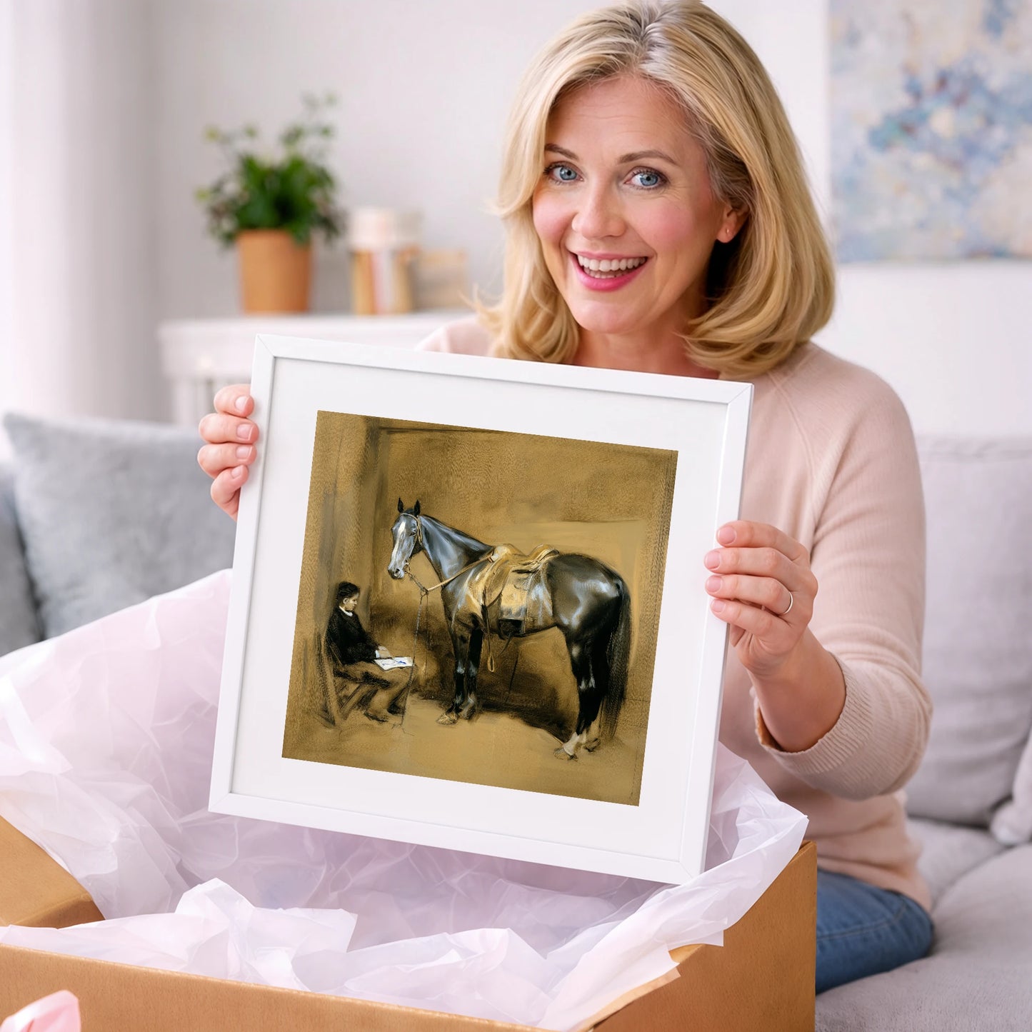 Quiet Stable Companions - horse & rider art gift idea for horse lovers