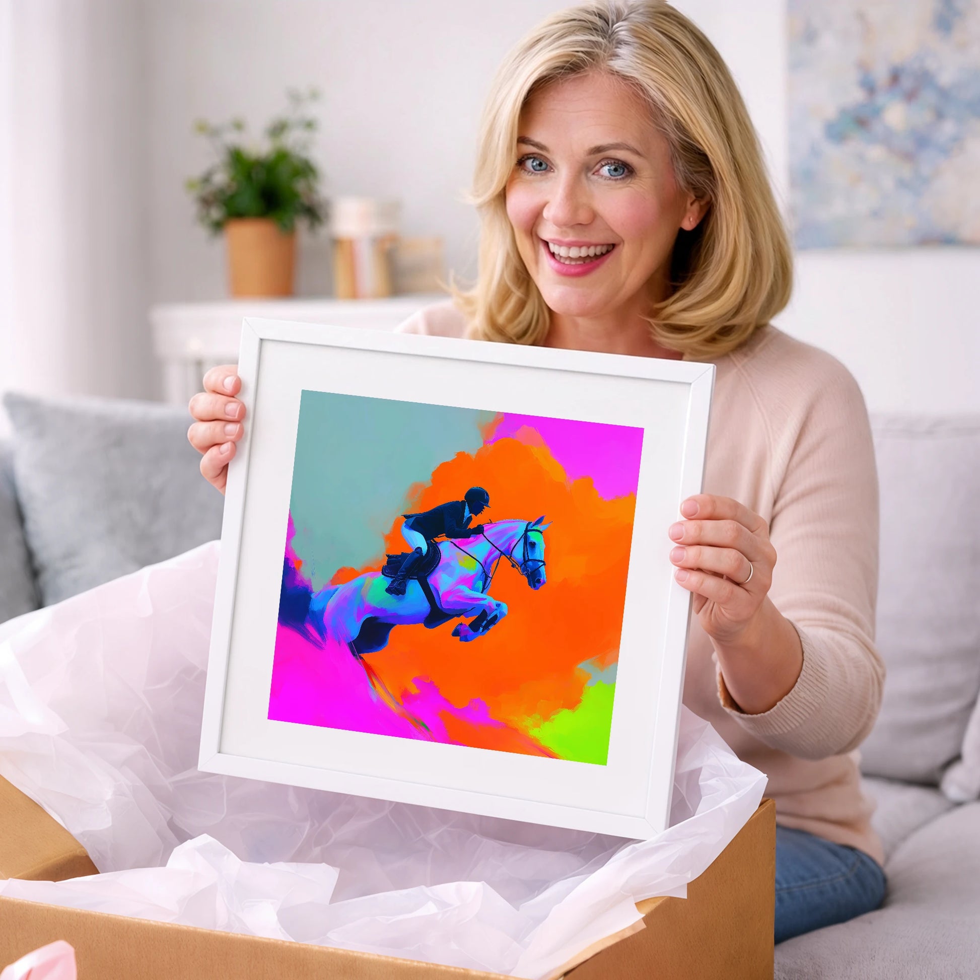 Vivid Showjumping Flight - show jumping horse art gift idea for horse lovers