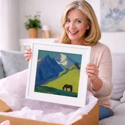 Blue Mountain Pasture - horse landscape art gift idea for horse lovers