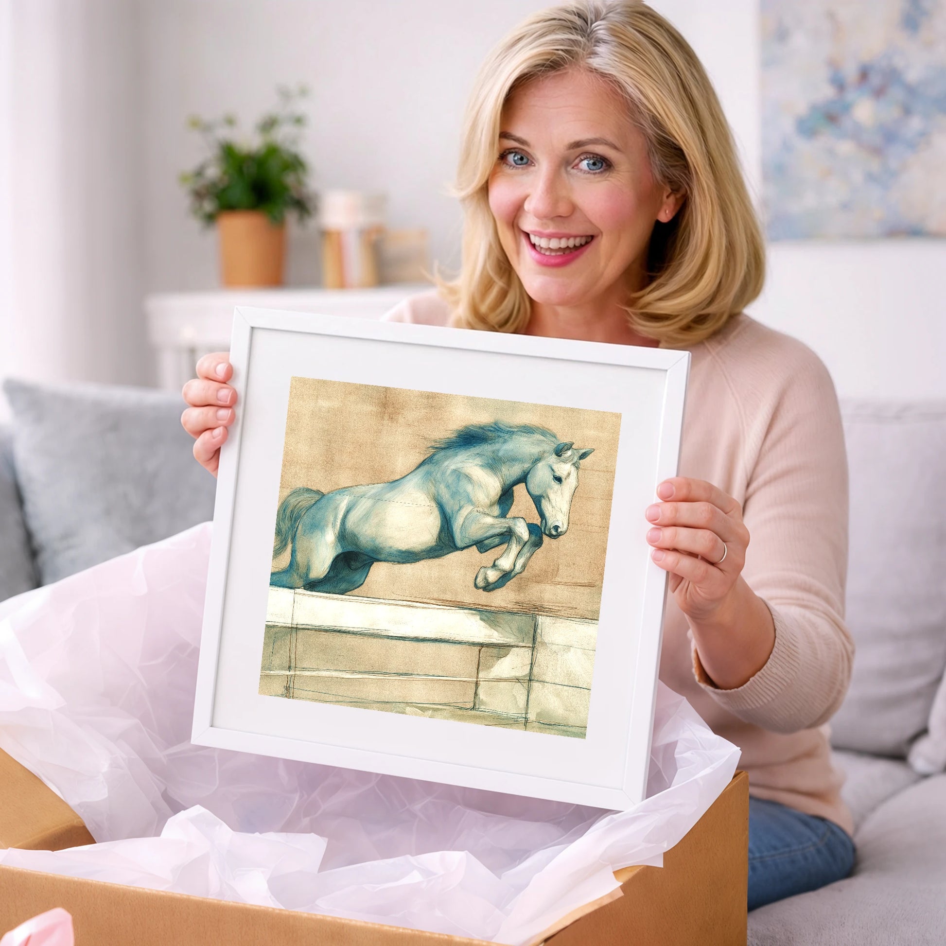 Airborne Grace - show jumping horse art gift idea for horse lovers