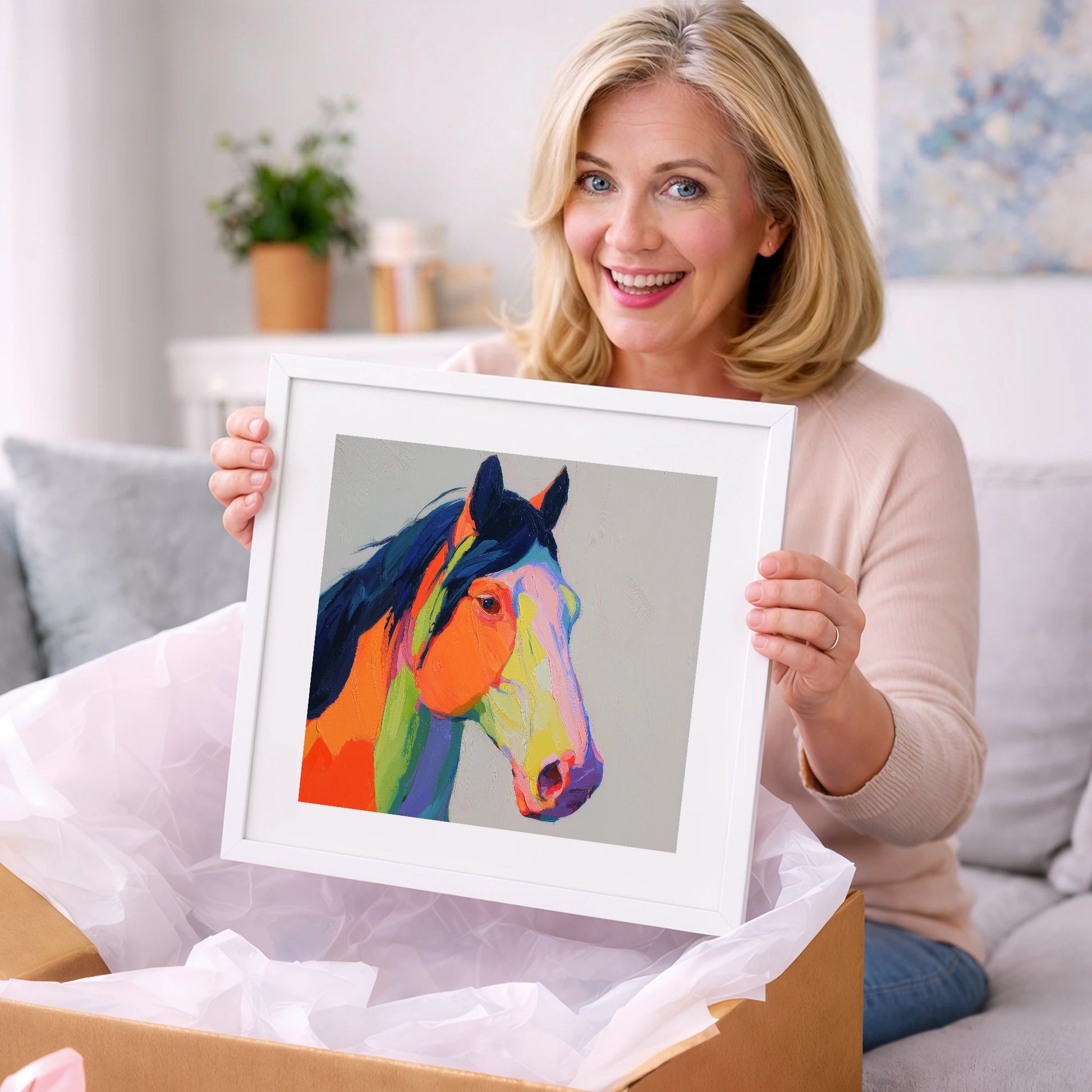 Technicolour Equine Profile - horse portrait art gift idea for horse lovers