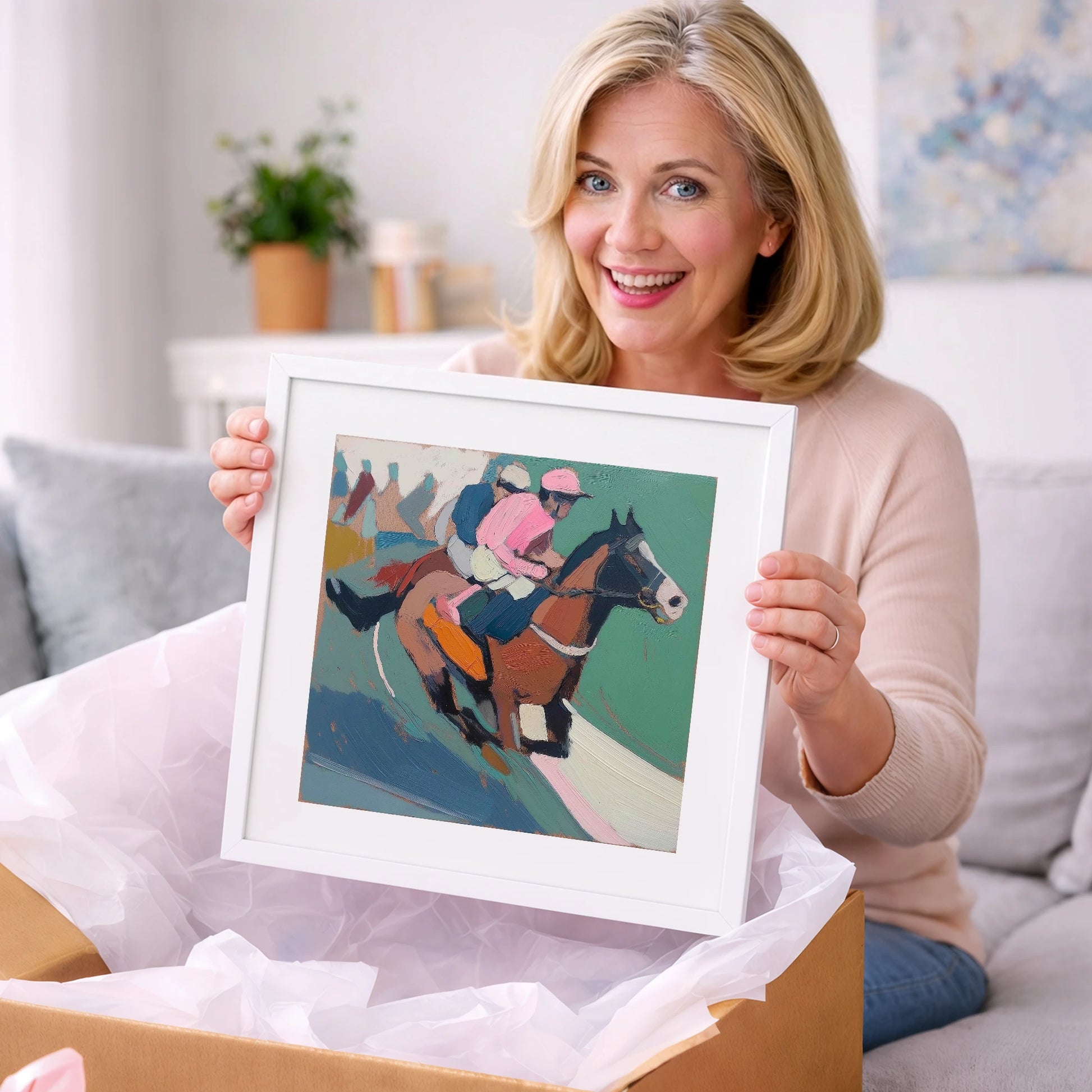 The Leading Edge in Rose - racing horse art gift idea for horse lovers