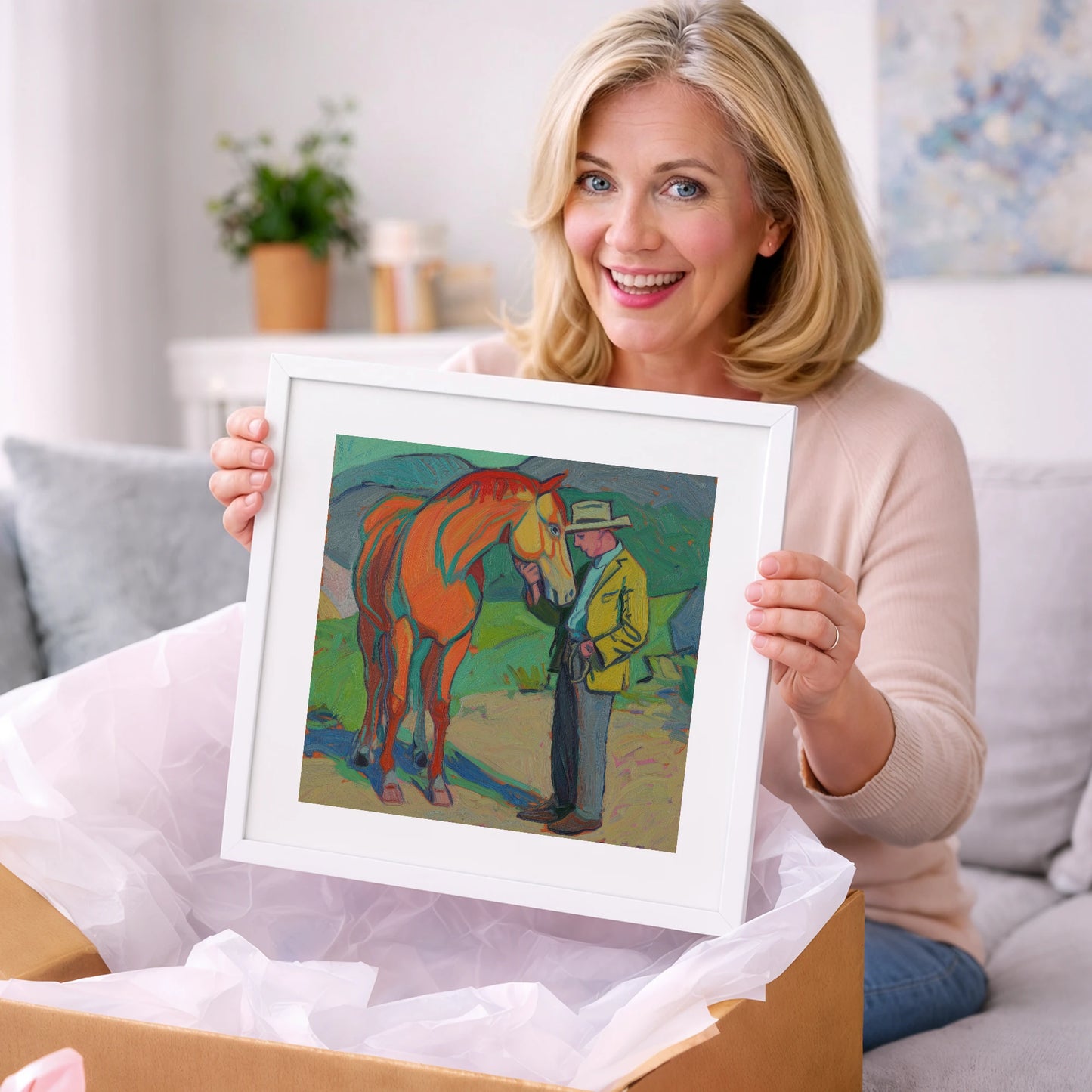 Vibrant Companionship - horse & rider art gift idea for horse lovers