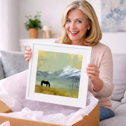 Gilded Mountain Solitude - horse landscape art gift idea for horse lovers