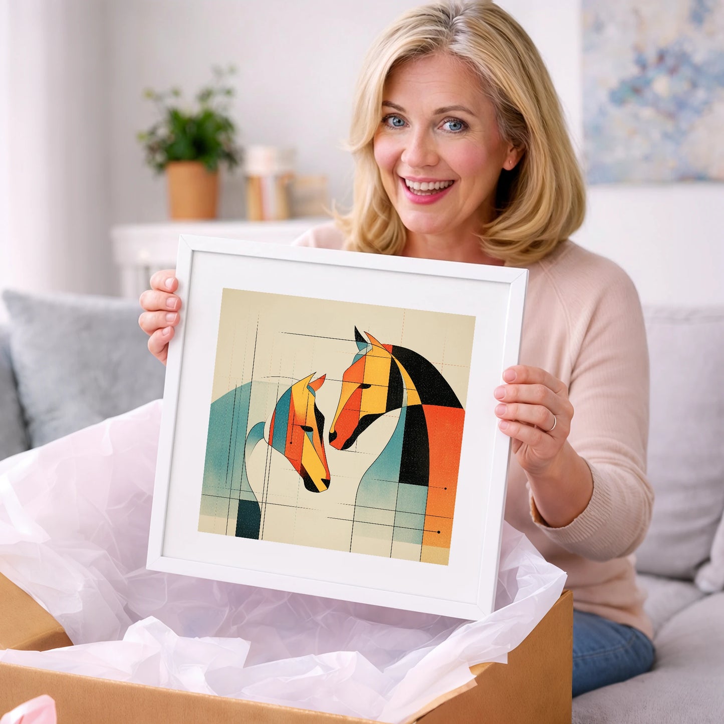 Geometric Equine Connection - horse portrait art gift idea for horse lovers