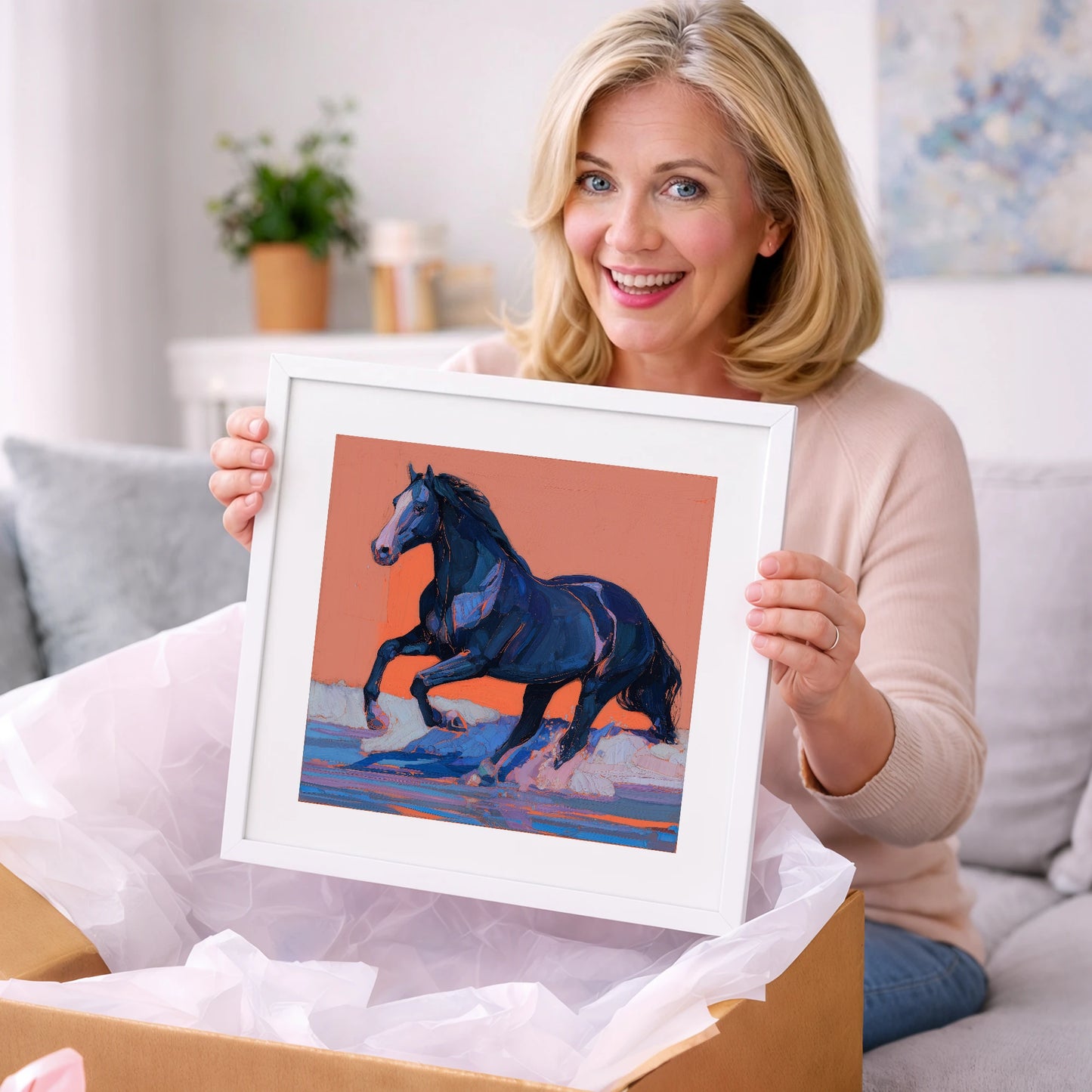 Indigo Surf Canter - beach horse art gift idea for horse lovers