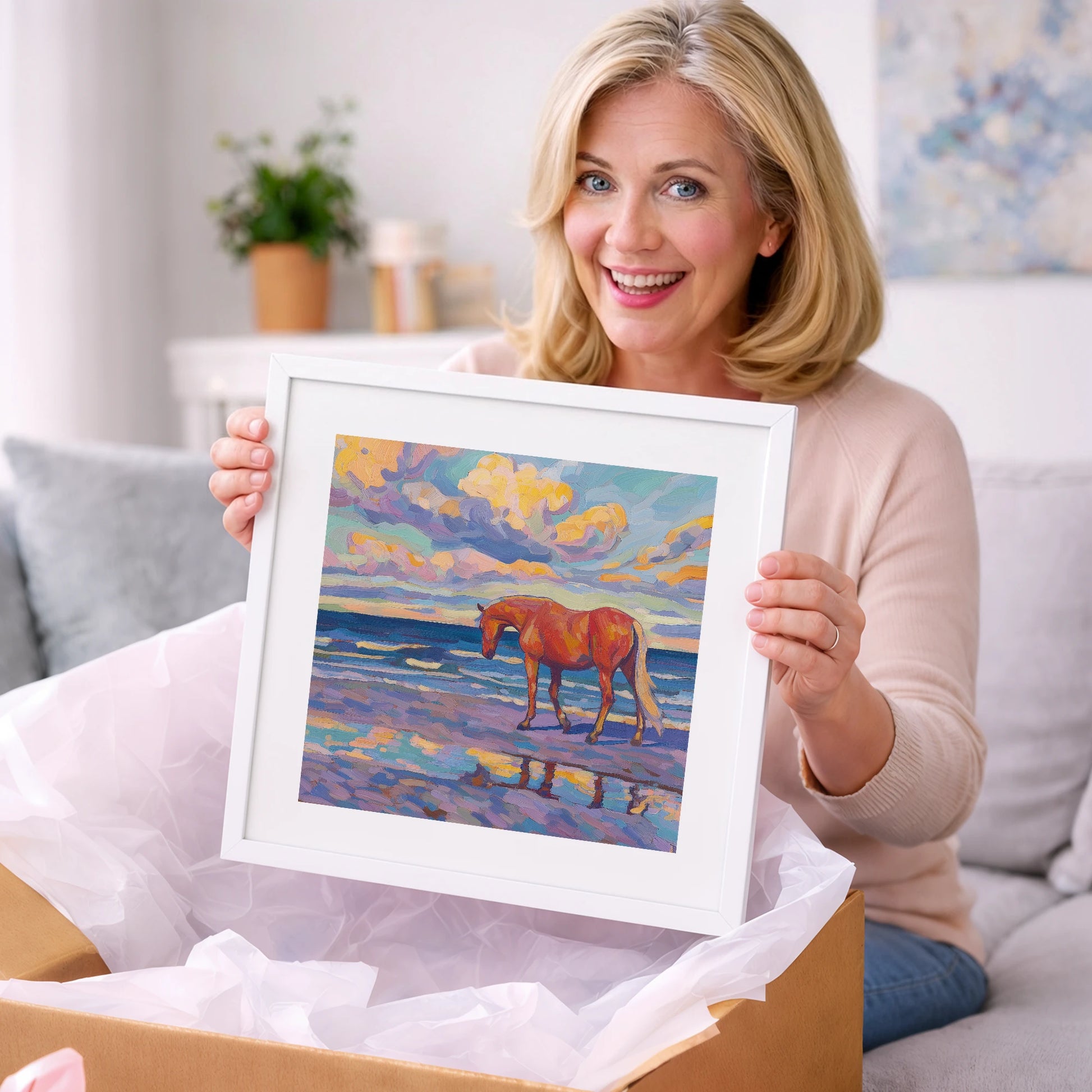 Vivid Coastal Solitude - horse landscape art gift idea for horse lovers