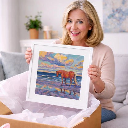 Vivid Coastal Solitude - horse landscape art gift idea for horse lovers