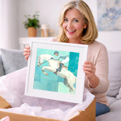 Aquamarine Flight - show jumping horse art gift idea for horse lovers