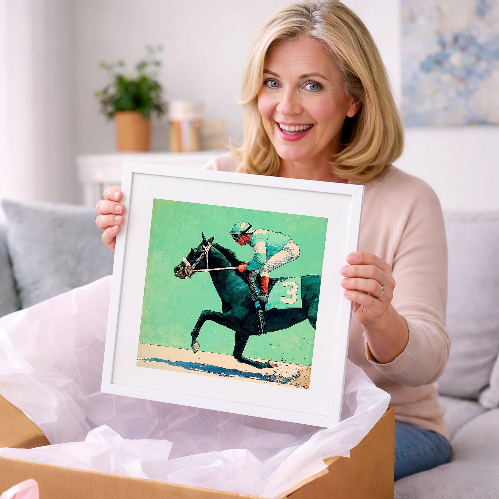 The Teal Flyer - racing horse art gift idea for horse lovers