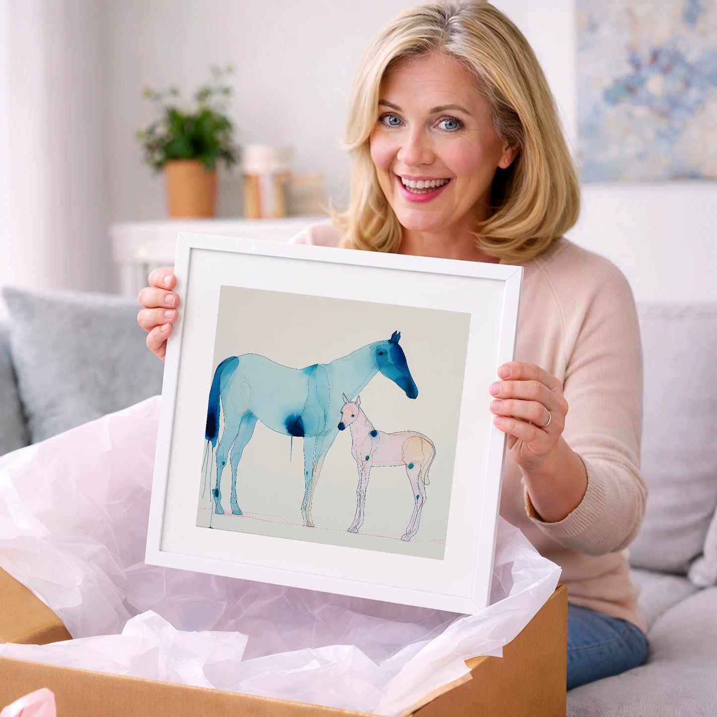 Cerulean Bond - mare & foal art gift idea for horse lovers