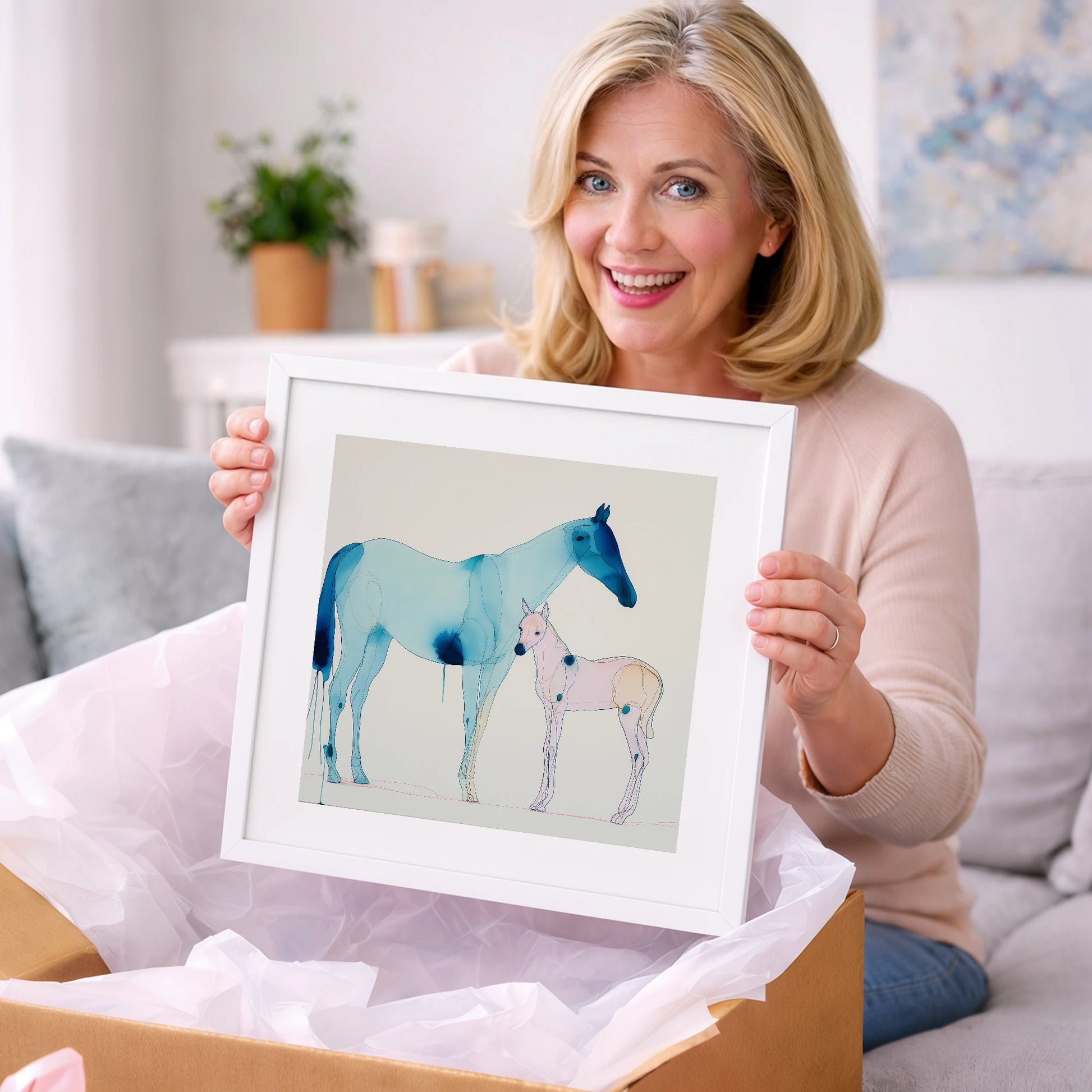 Cerulean Bond - mare & foal art gift idea for horse lovers