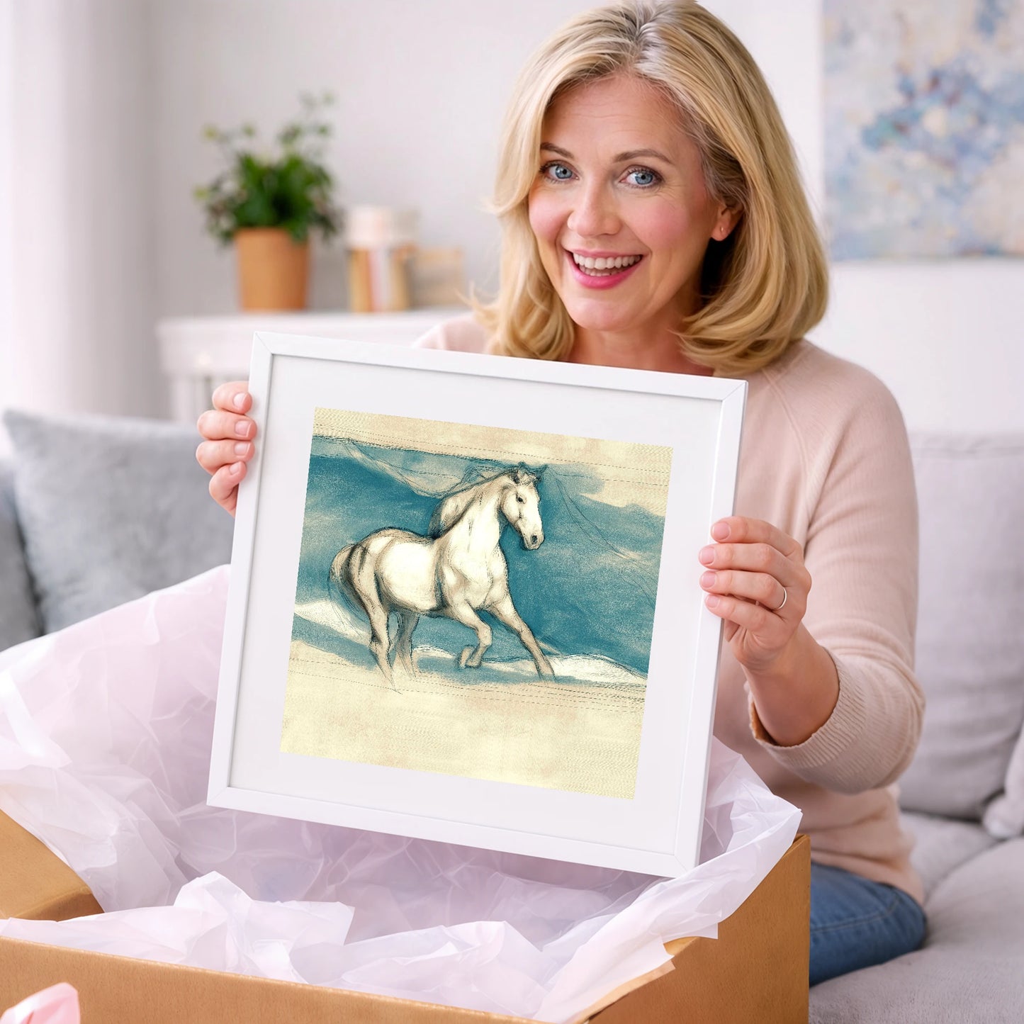Ethereal Grey Canter - horse portrait art gift idea for horse lovers