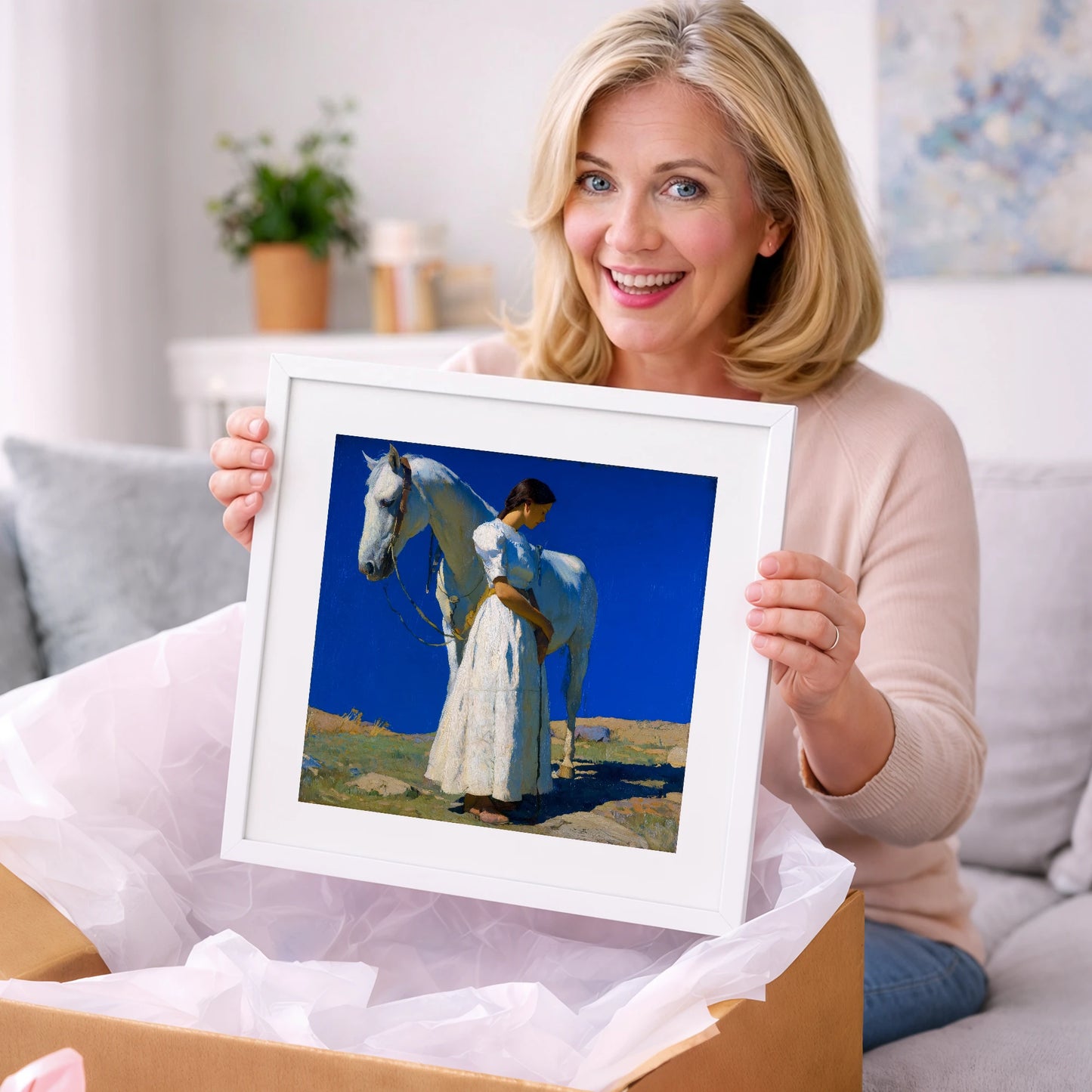 Under Azure Skies - horse & rider art gift idea for horse lovers