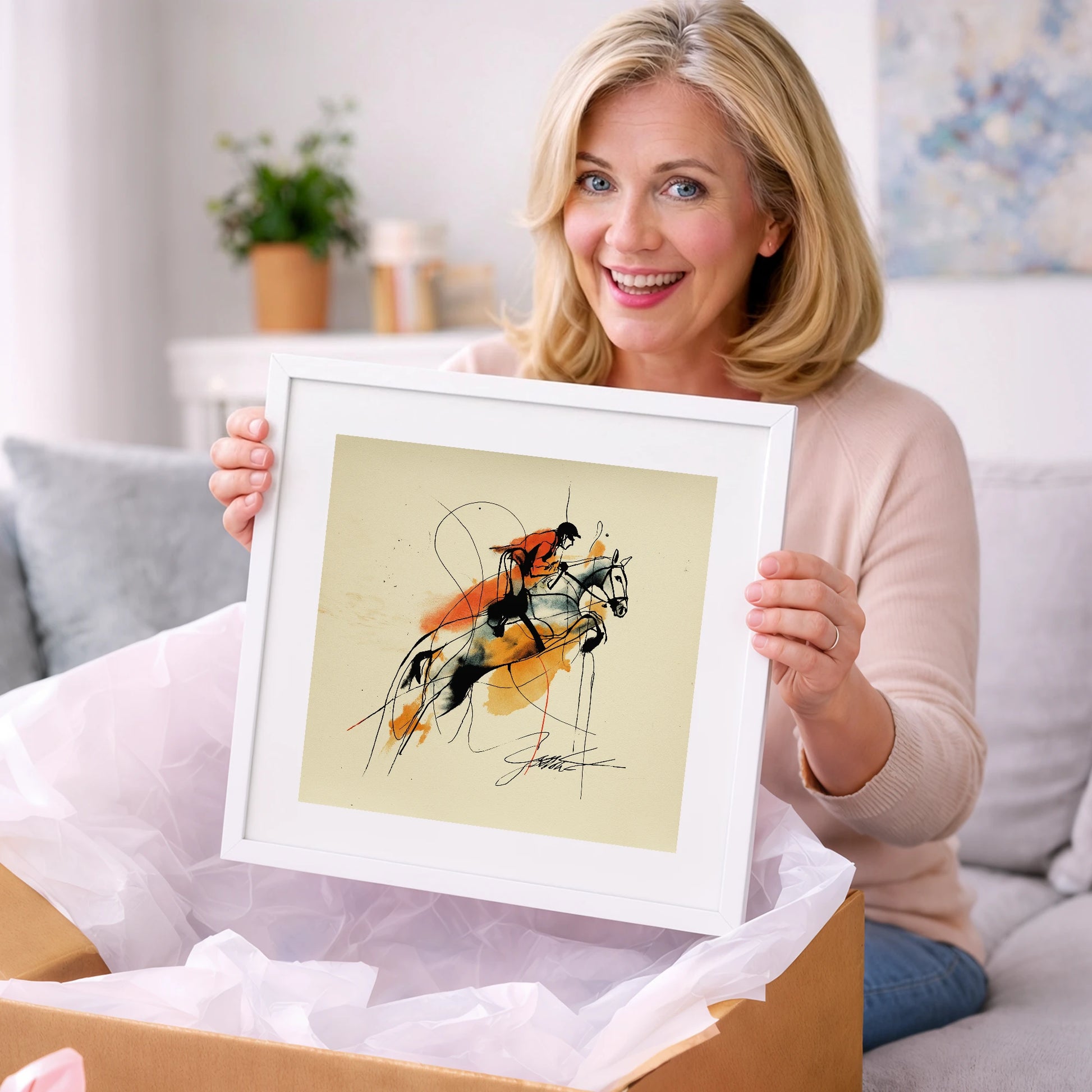Suspended in Amber - show jumping horse art gift idea for horse lovers