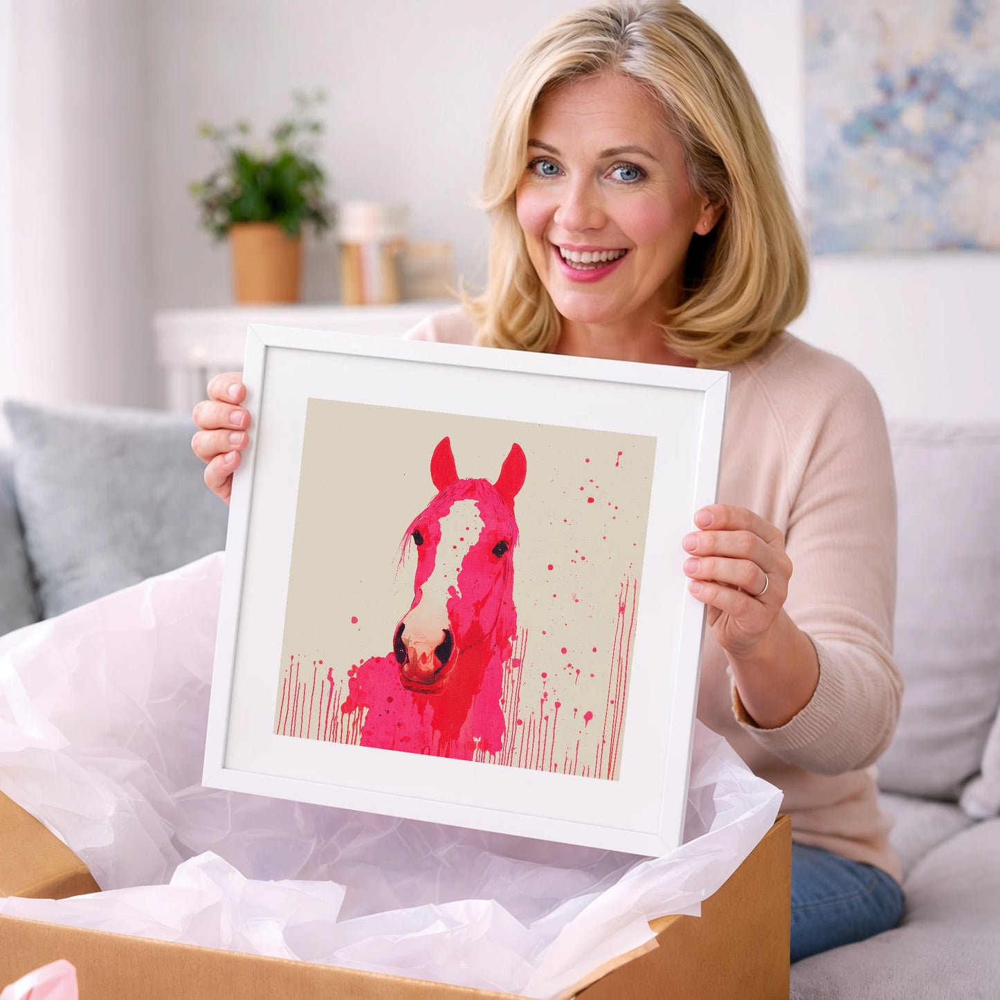 Vibrant Magenta Blaze - horse portrait art gift idea for horse lovers