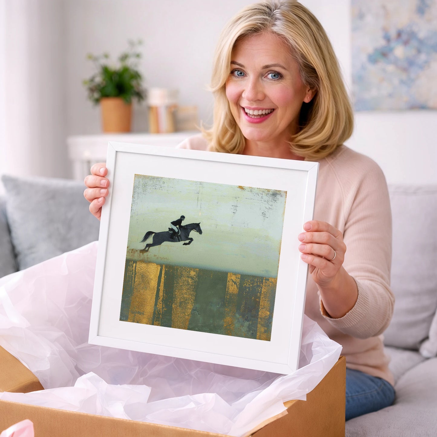 Gilded Flight - show jumping horse art gift idea for horse lovers