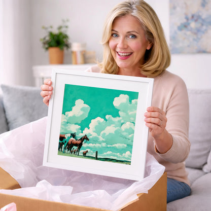 Turquoise Sky Herd - horse landscape art gift idea for horse lovers