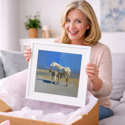 Under the Azure Sky - mare & foal art gift idea for horse lovers