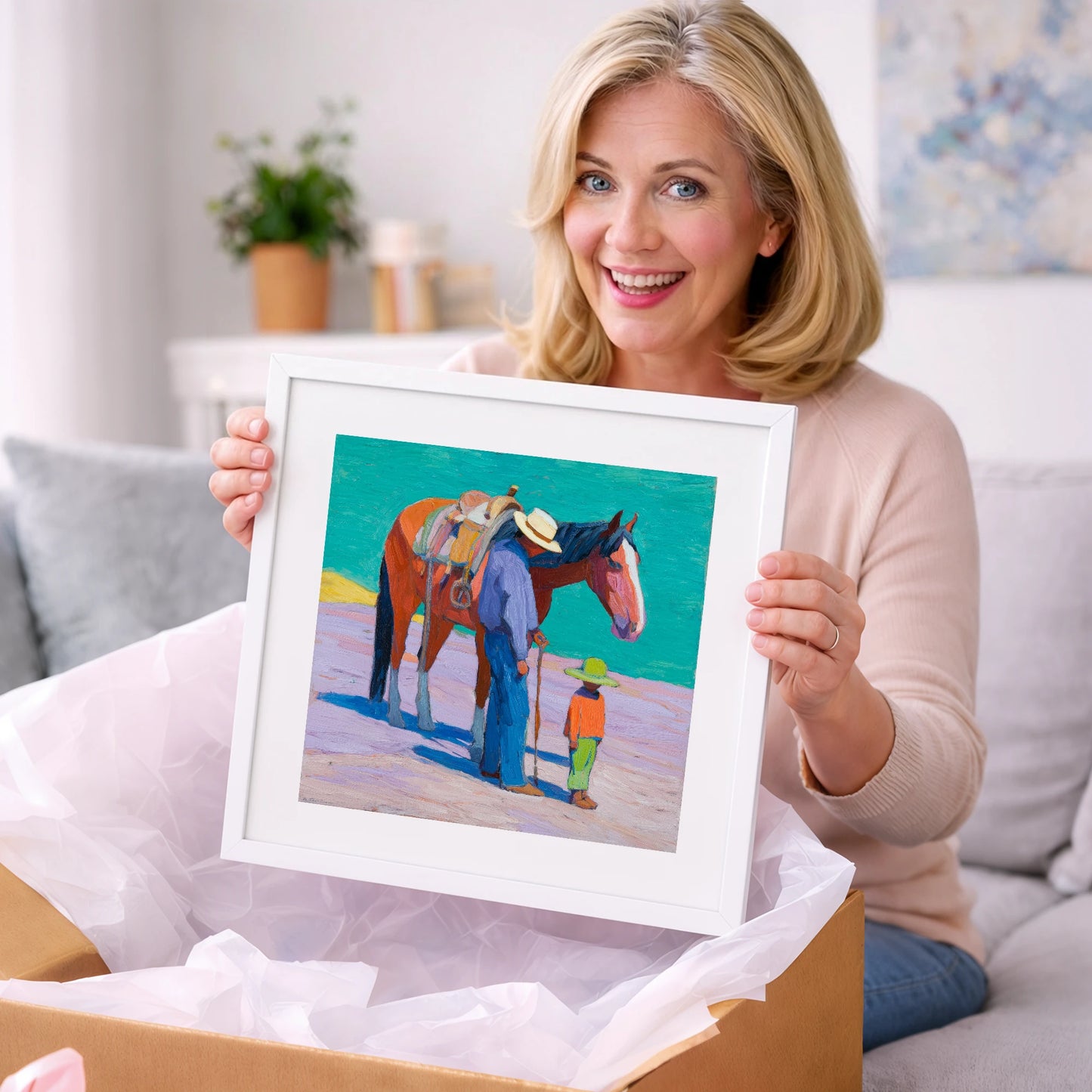 Sunlit Companions - horse & rider art gift idea for horse lovers