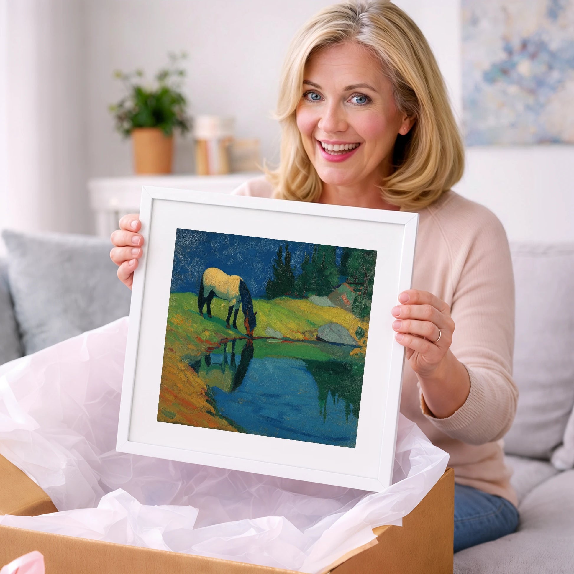 Sapphire Pool Reflections - horse landscape art gift idea for horse lovers