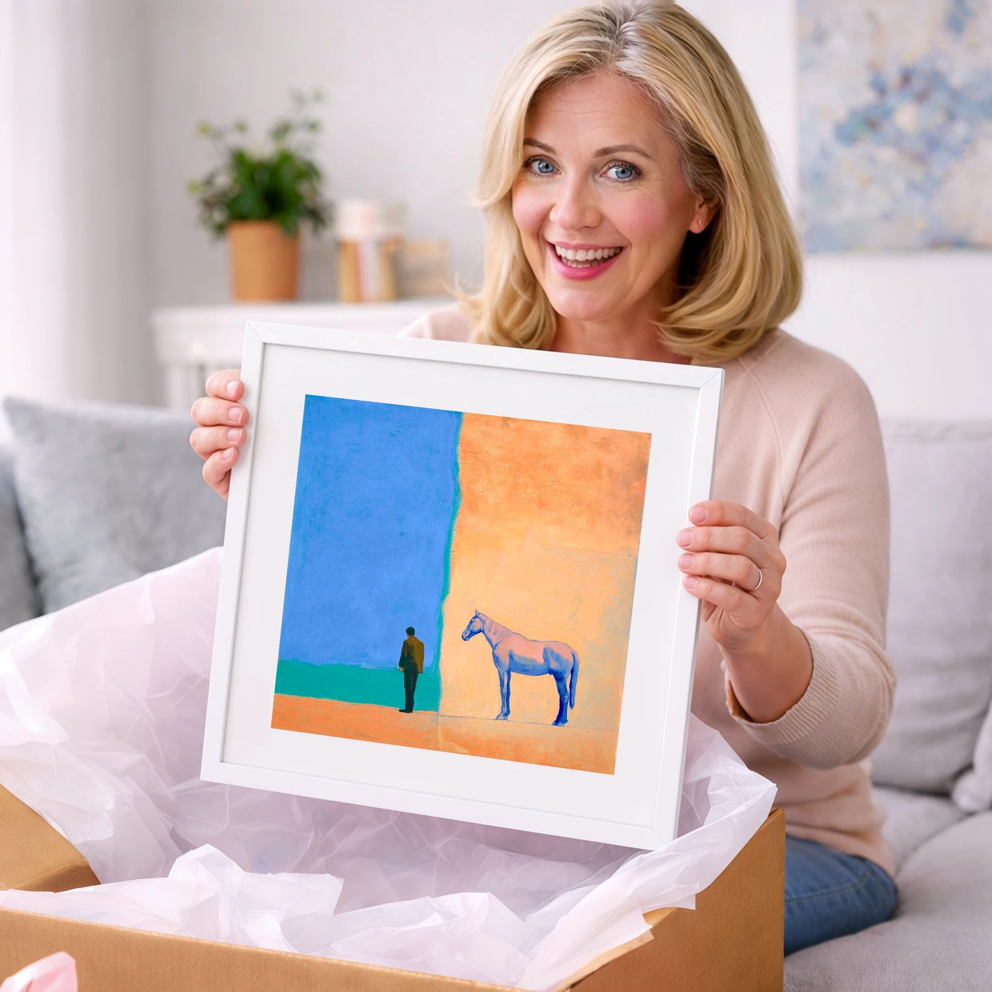 Between Blue and Sand - horse & rider art gift idea for horse lovers