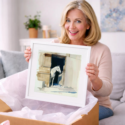 The Quiet Grey - horse stable art gift idea for horse lovers
