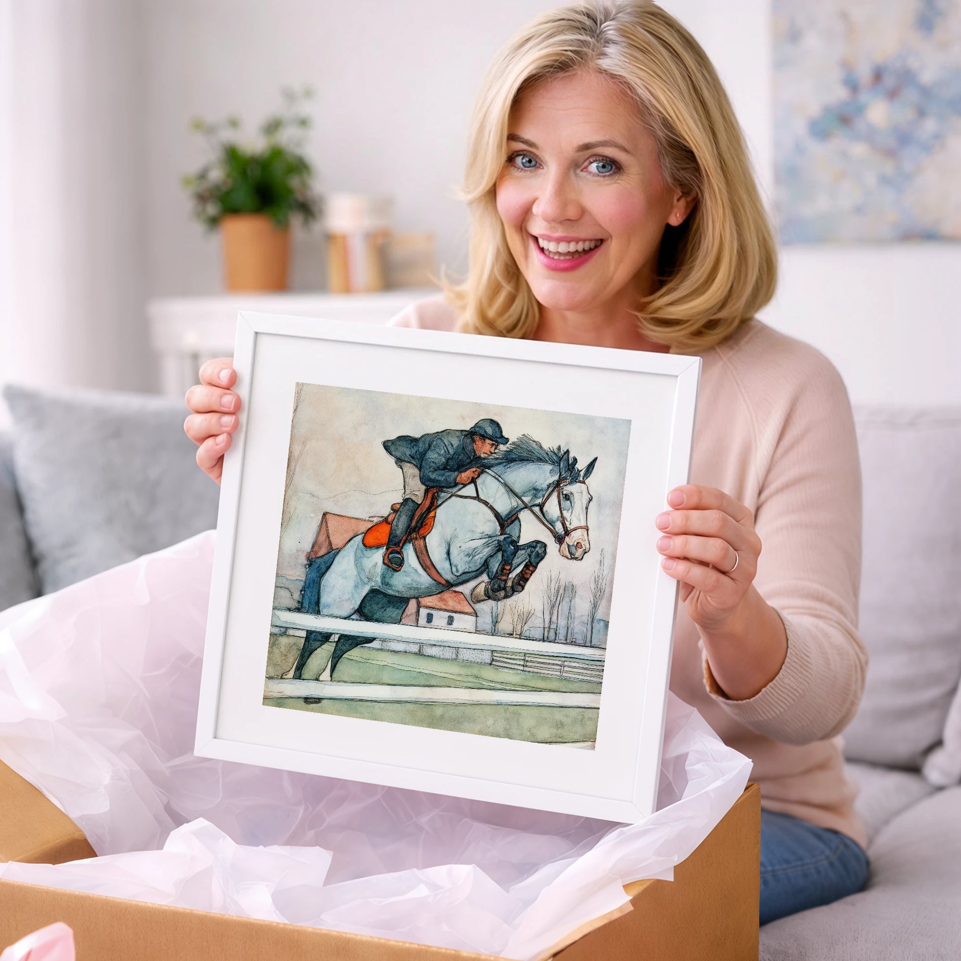 Clearing the Rails - show jumping horse art gift idea for horse lovers
