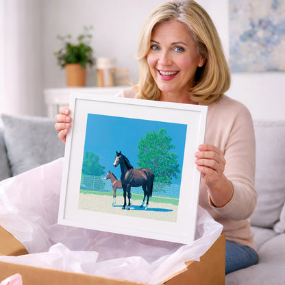 Summer Paddock Serenity - mare & foal art gift idea for horse lovers