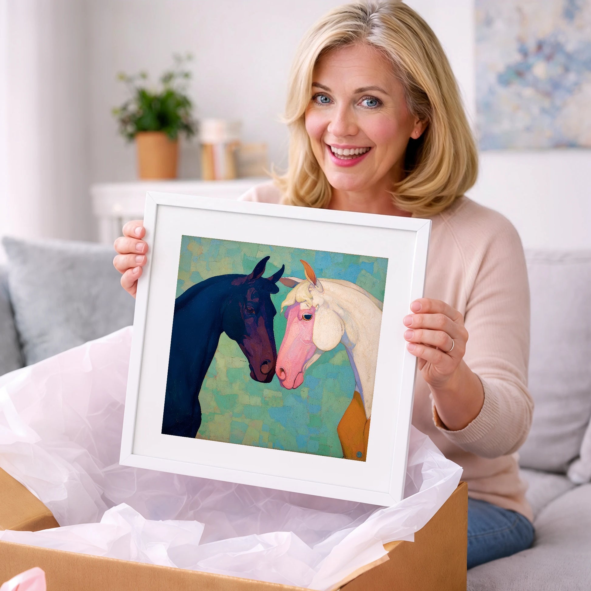 Sapphire and Rose - horse portrait art gift idea for horse lovers