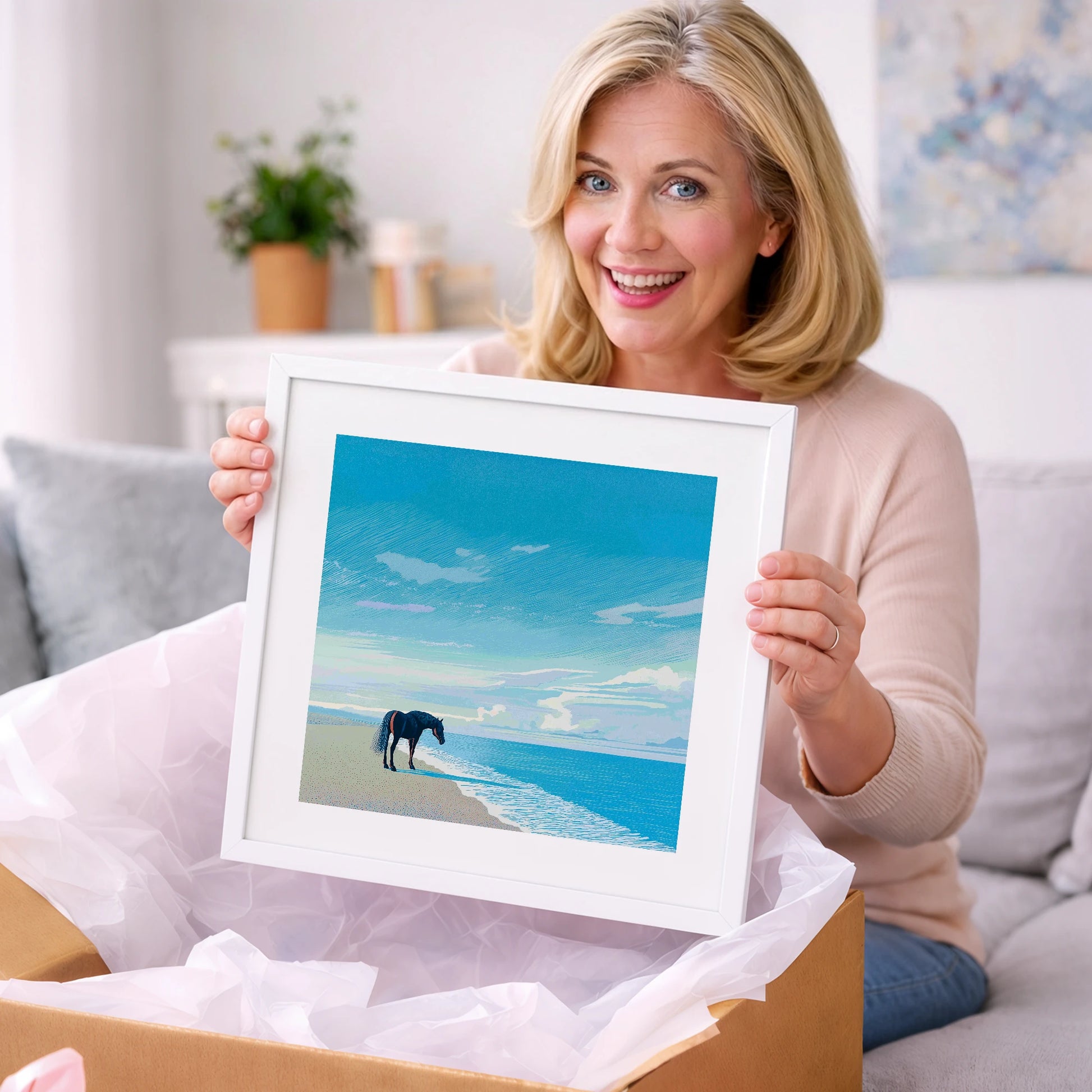 Solitude by the Sea - horse landscape art gift idea for horse lovers