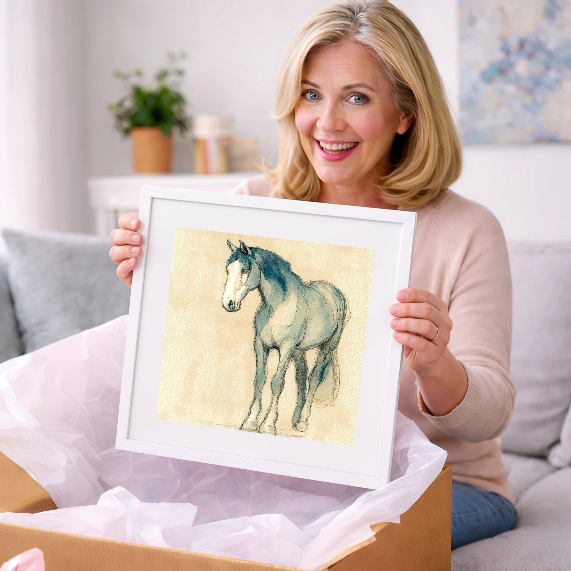 Azure Equine Sketch - horse portrait art gift idea for horse lovers