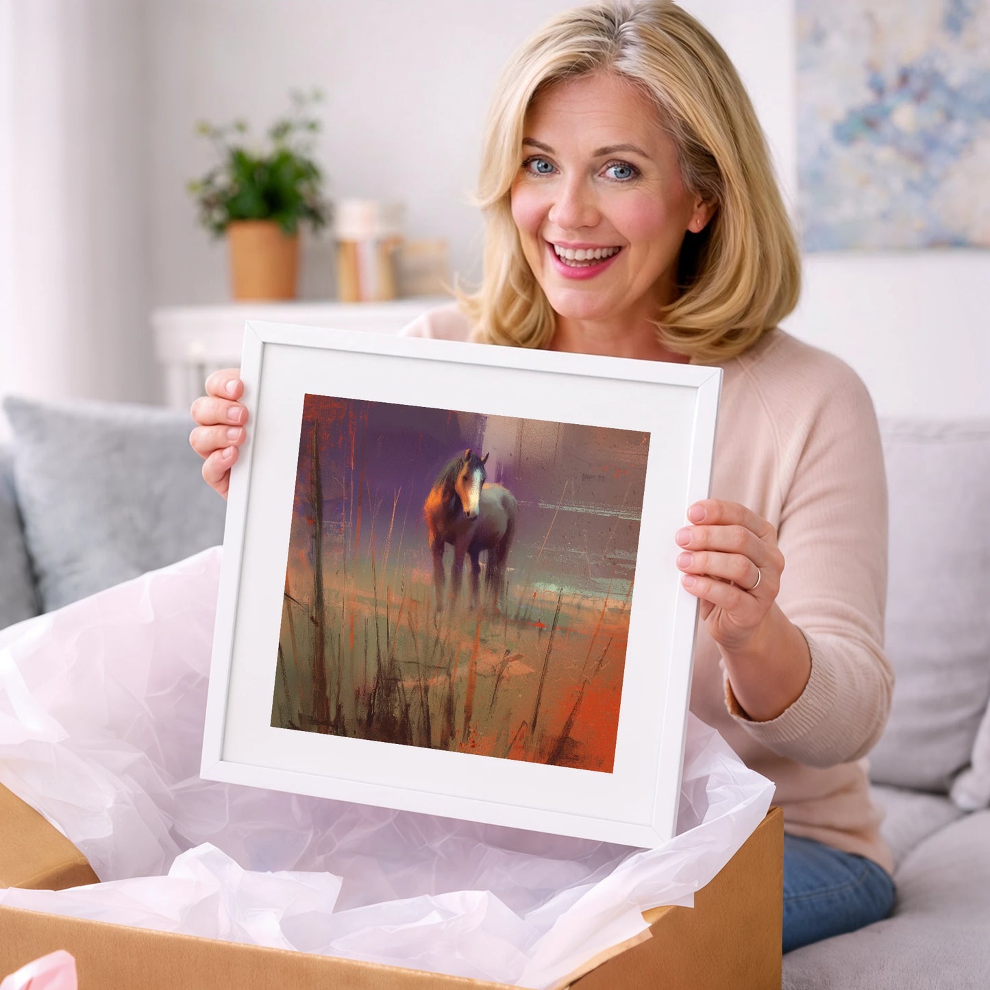 Violet Dawn Solitude - horse landscape art gift idea for horse lovers