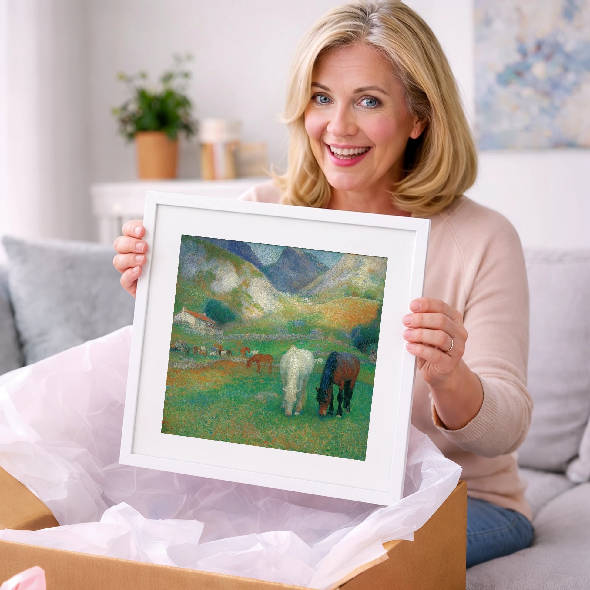 Vibrant Valley Pasture - horse landscape art gift idea for horse lovers